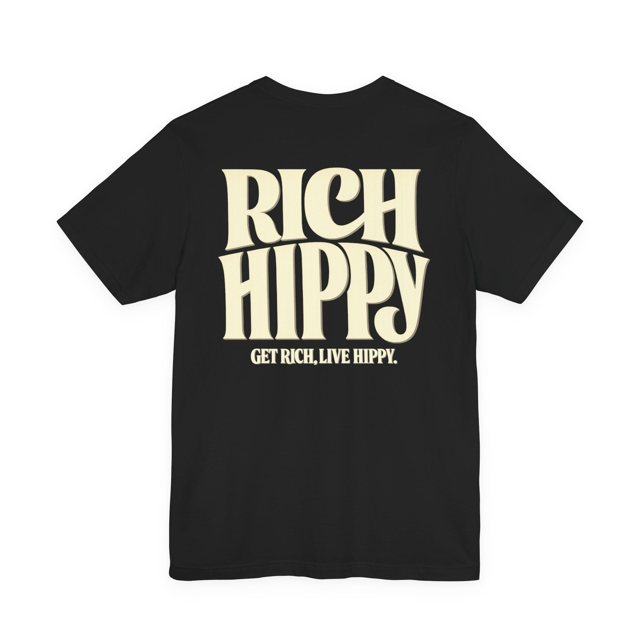 Rich Hippy Classic Logo Tee – Vintage Cream Back Print | Black Unisex T-Shirt