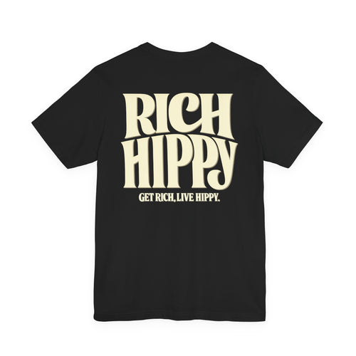 Rich Hippy Classic Logo Tee – Vintage Cream Back Print | Black Unisex T-Shirt