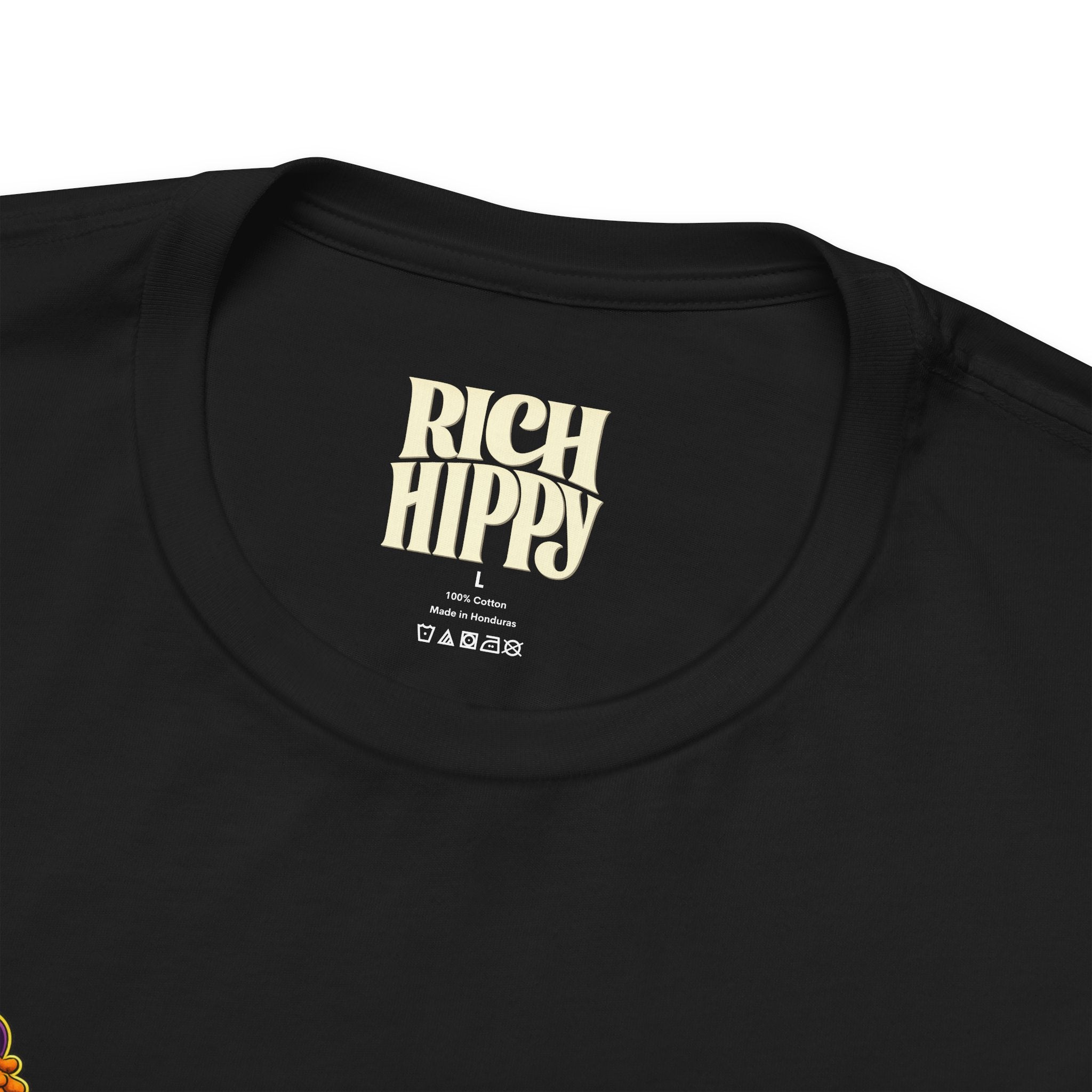 Rich Hippy Classic Logo Tee – Vintage Cream Back Print | Black Unisex T-Shirt